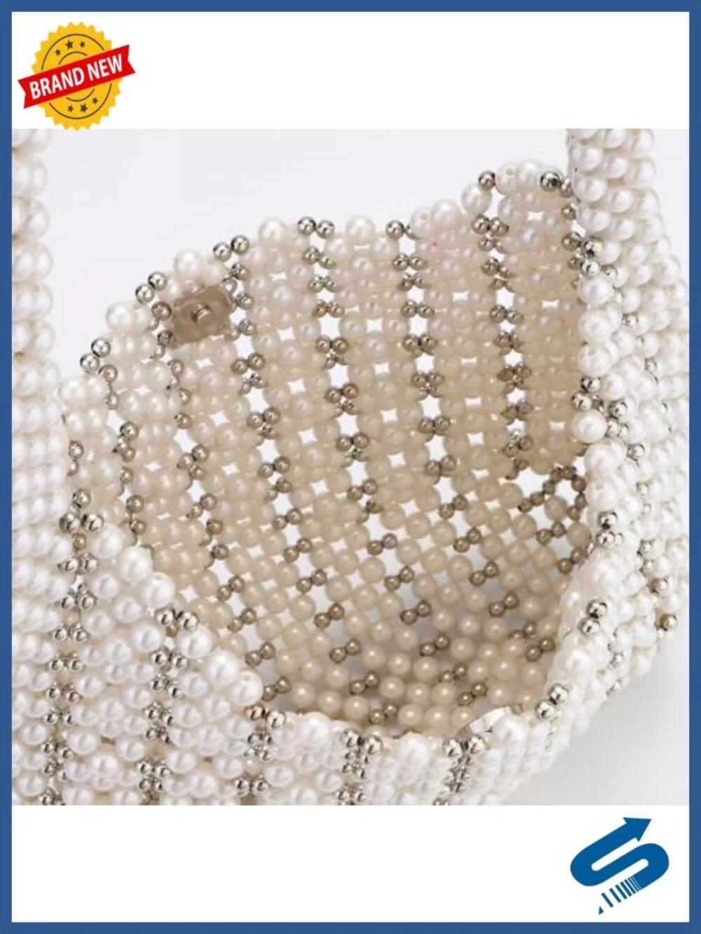 Artificial Pearl Beaded Underarm Hobo Tote with Magnetic Closure for Evening